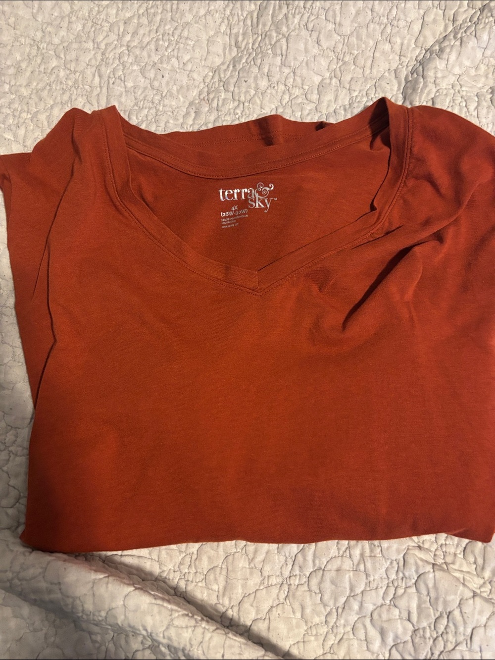 Terra & Sky Women's V-Neck Tee in Burnt Orange